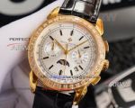 Gold Patek Philippe Moonphase Copy Watches With Diamond Bezel For Men